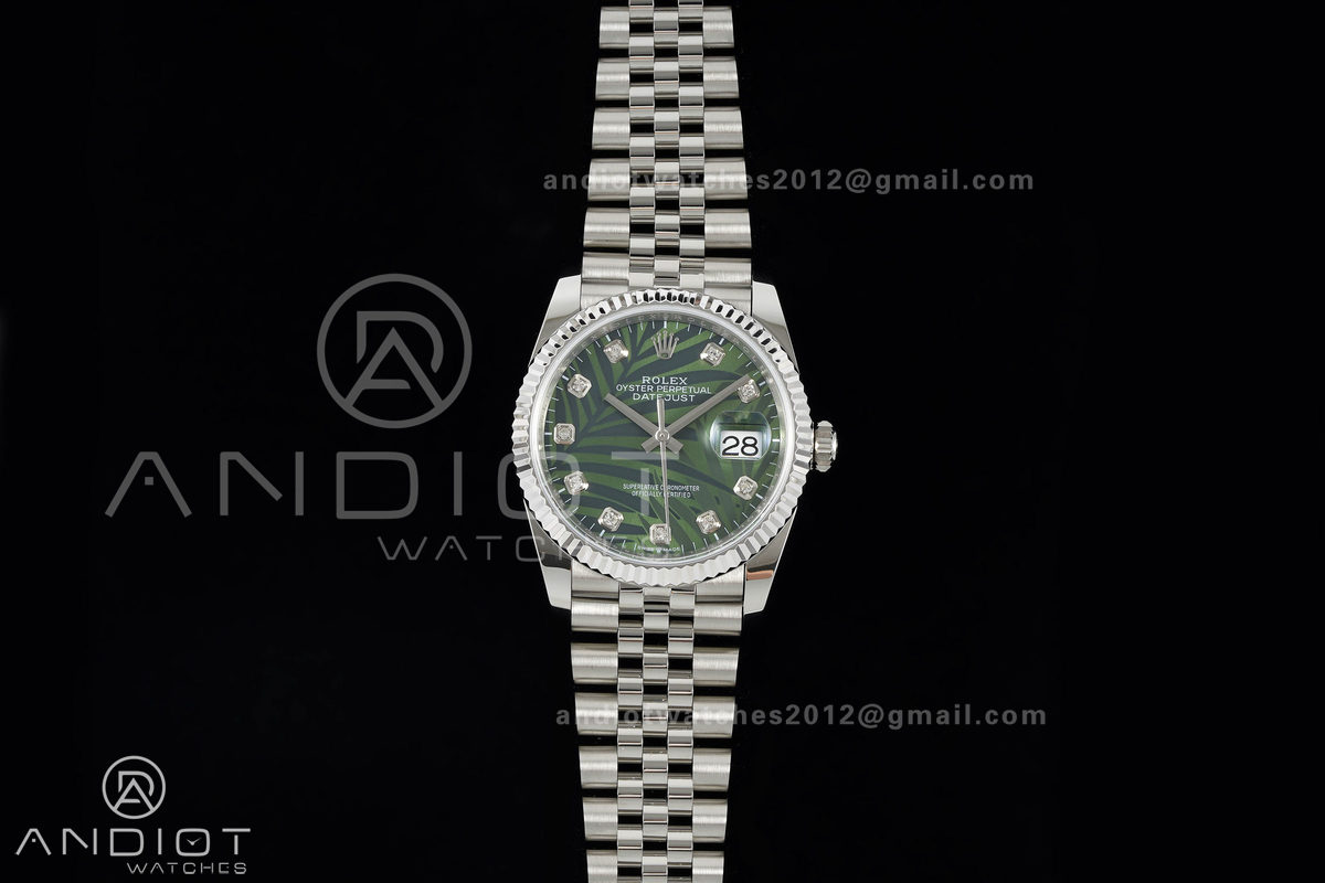 DateJust 36 SS 126234 ARF 1:1 Best Edition Green Leaves Diamonds Dial on Jubilee Bracelet DD3235